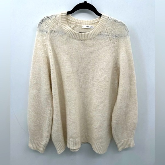 MNG L Knit cream long sleeve crew neck cozy woman gorpcore transitional sweater - Picture 1 of 7